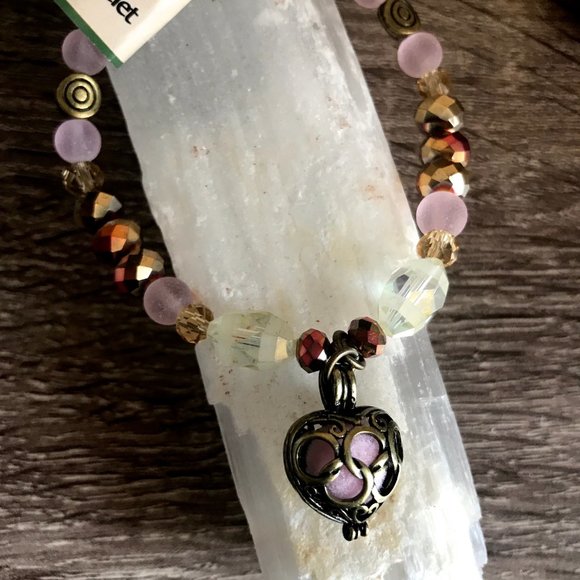 AAOTE Rose Quartz Valentines Heart Beaded Caged Crystal Aromatherapy Bracelet - Picture 4 of 12